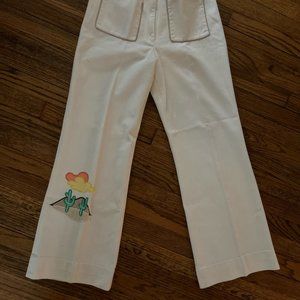 cactus applique embroidered 70s high rise flare ecru jeans!!!!
